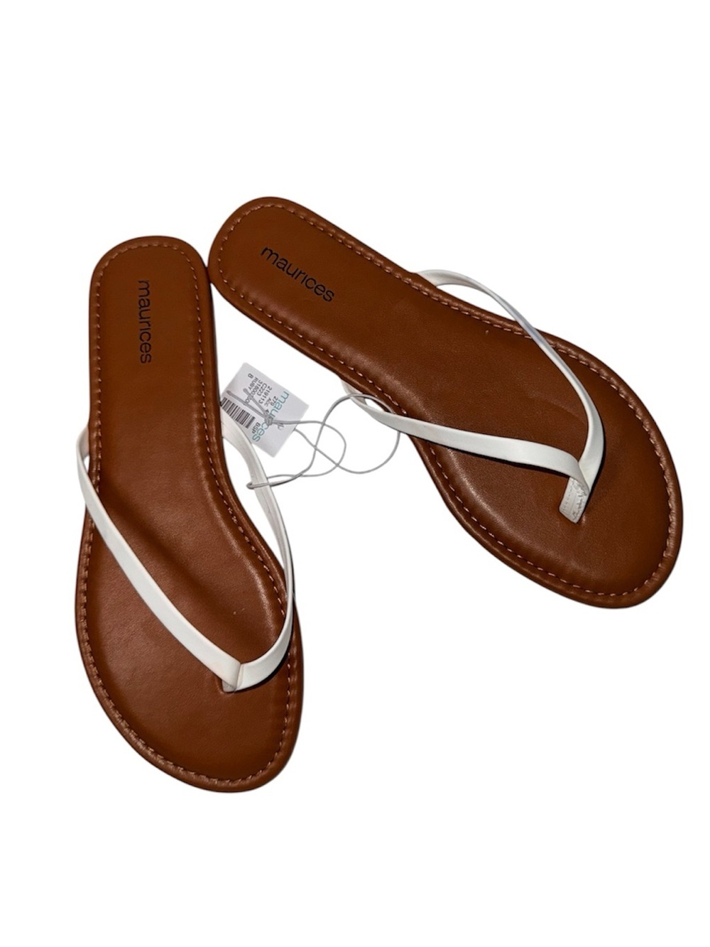 Maurices Ruby Sandals White Cognac Thong Flip Flops Beach Summer NWT 8 Women’s